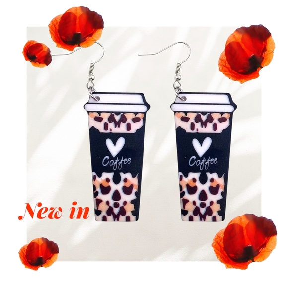 NWT!! Leopard Coffee Heart Cup Earrings💖💖 - Picture 3 of 11